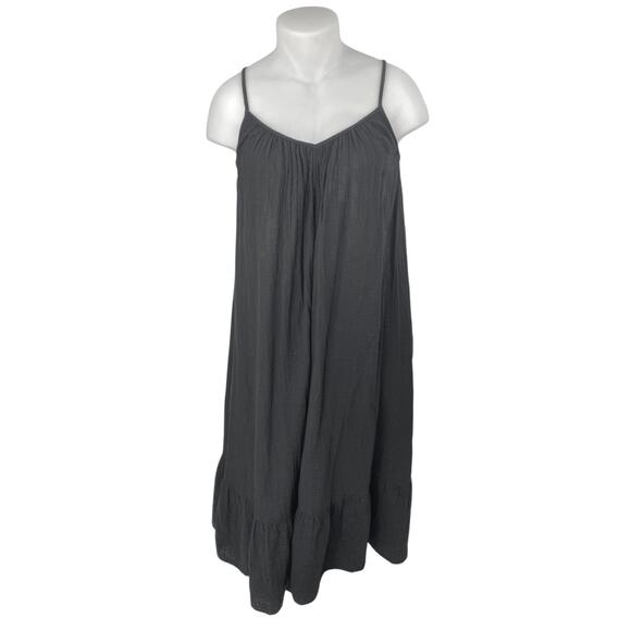 NEW Gap Black Sleeveless Tie Back Cotton Cami Camisole Tank Midi Dress Size L - Picture 1 of 4